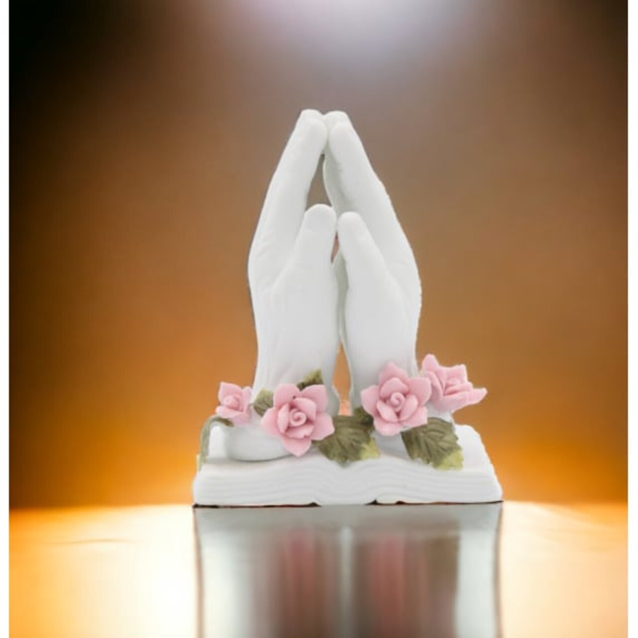 Praying For You: Handcrafted Ceramic Praying Hands with Rose Flowers Figurine